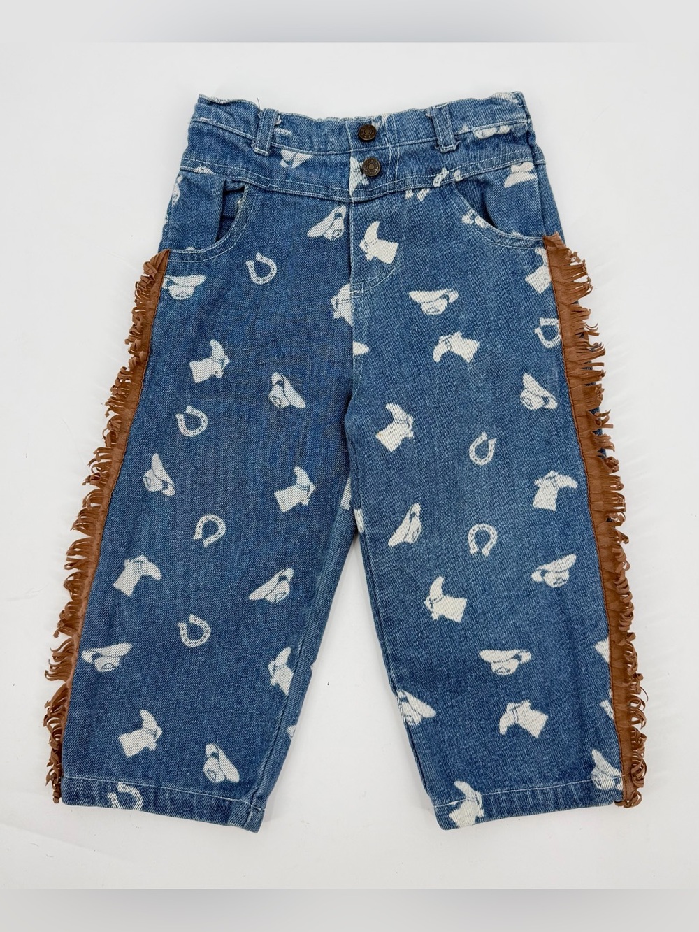 Vintage Cowboy Print Fringe Denim Jeans Western Rodeo Pants 24M toddler cotton